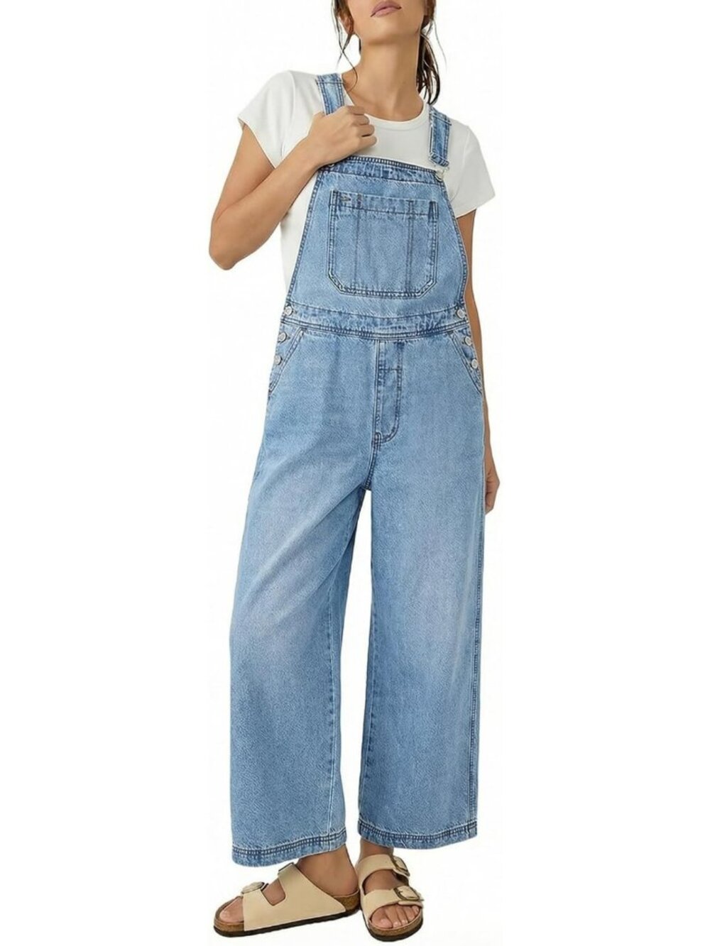 Casual Wide Leg Denim Overalls for Women | Loose Fit Adjustable Strap Jumpsuit